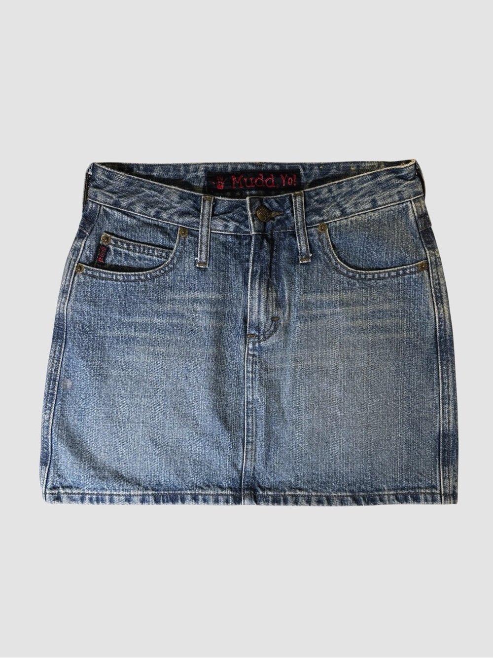 Mudd Yo! Denim Mini Skirt Y2K Low Rise Blue Jean Skirt Size 1